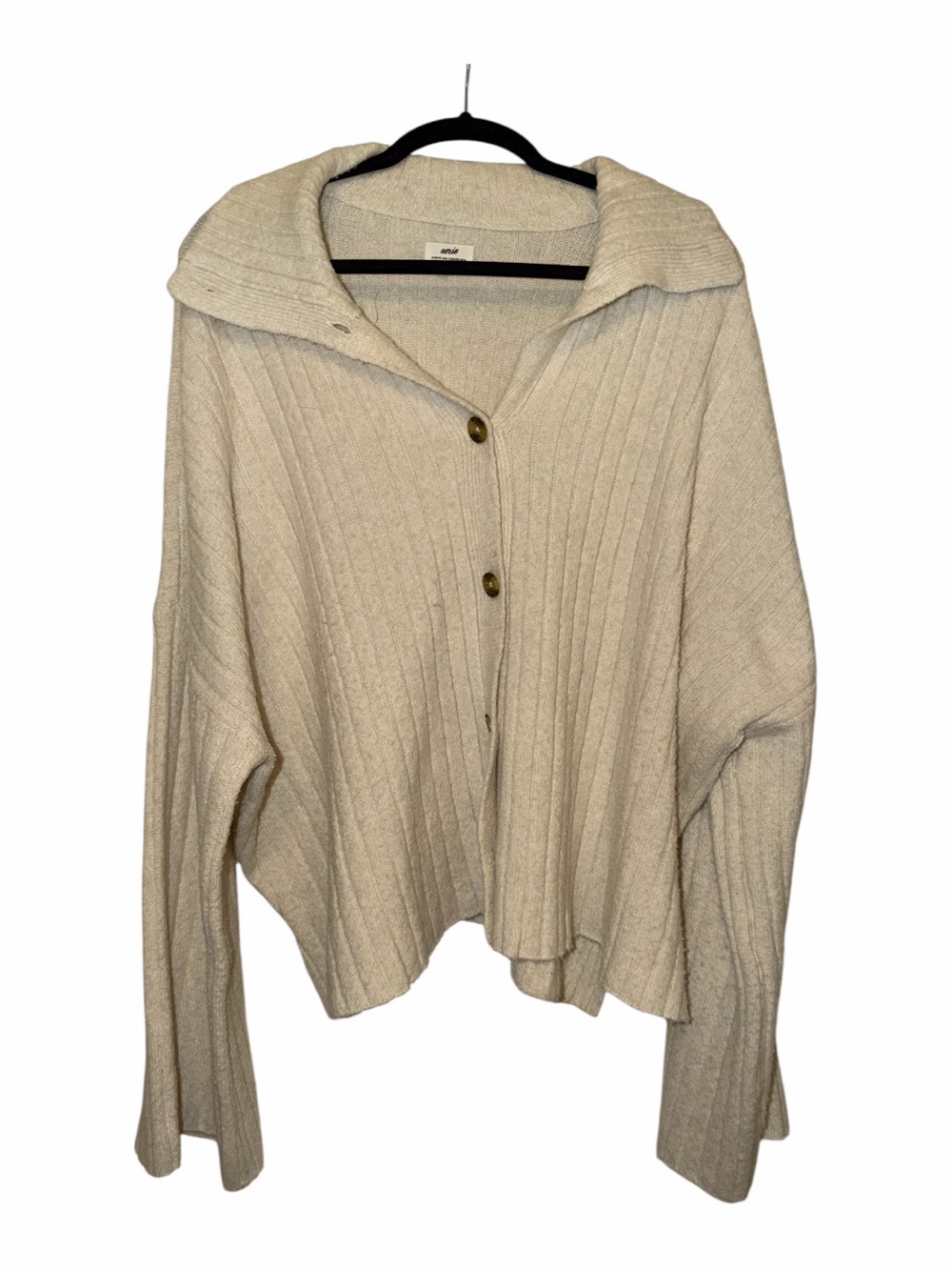 aerie Oversized Cream Ribbed Button-Front Cardigan Sweater - Picture 4 of 4